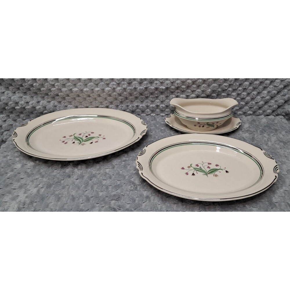 Lot Syracuse China Old Ivory CORALBEL Gravy Boat And Oval Serving Platters Set